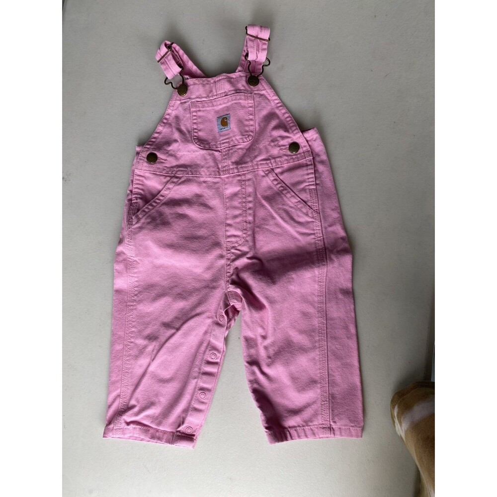 Carhartt Baby Girls Pink Canvas Bib Overalls Snaps Inseam Size 9M Model OX9626-G